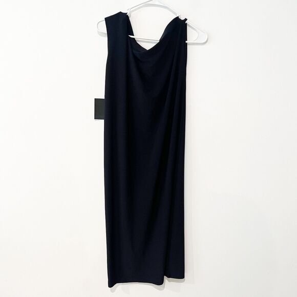 NEW Norma Kamali Drop One Shoulder Shift Midi Dress in Midnight Blue size small - Picture 4 of 10